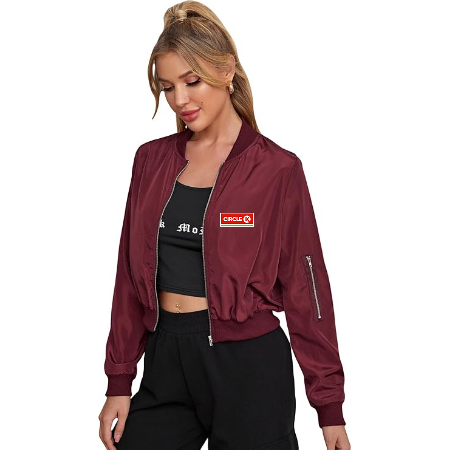 Women's Circle K Gas Station- Lightweight Bomber Biker Jacket Zip up Windbreaker Crop Bomber Jacket Coat