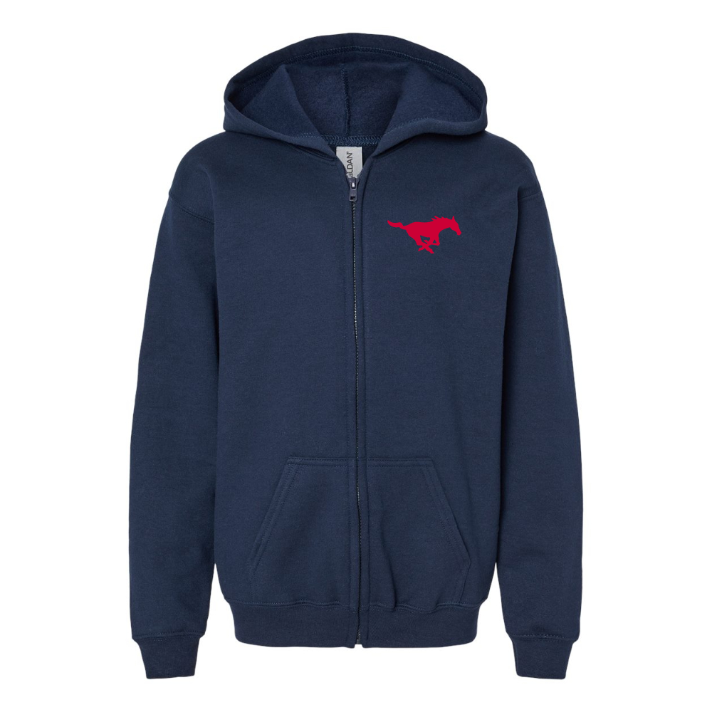 Gildan Heavy Blend Youth SMU Mustangs Logo Full Zip Hooded Sweatshirt