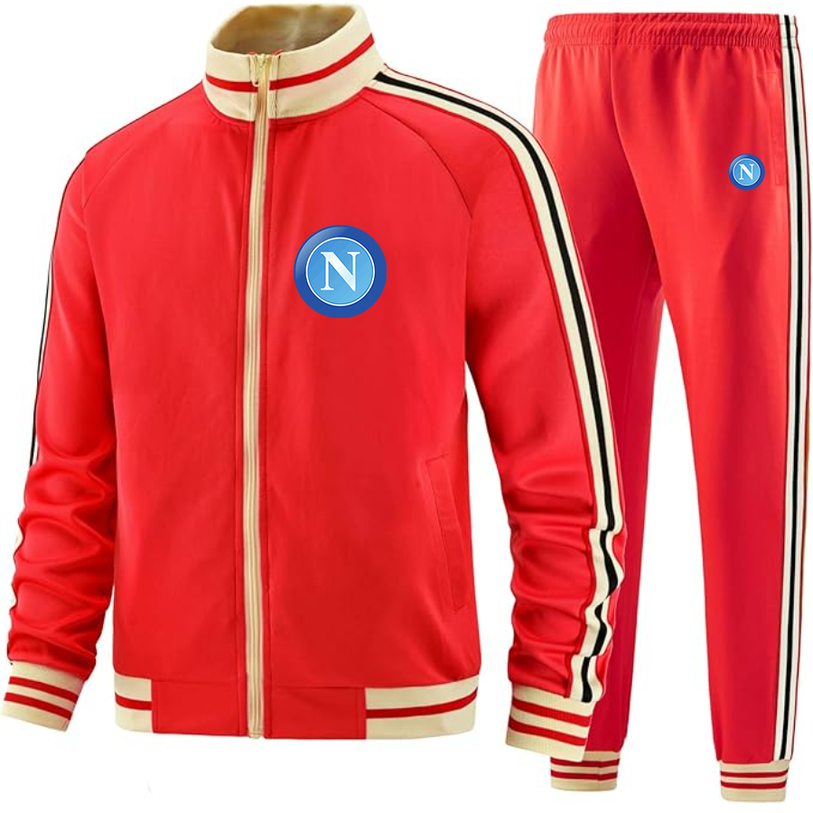 Men's Napoli FC - Premium Two-Piece Designer Tracksuit with Bold Striped Accents and Zippered Front - Elevated Athletic Wear