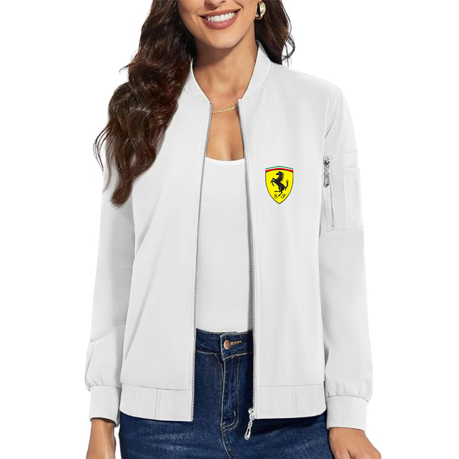 Women's Ferrari Motorsport Car - Premium Bomber Jacket with Polished Detailing and Functional Sleeve Pocket - Modern Luxury Outerwear