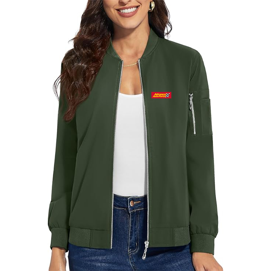 Women's Advance Auto Parts Logo Premium Bomber Jacket with Polished Detailing and Functional Sleeve Pocket Modern Luxury Outerwear