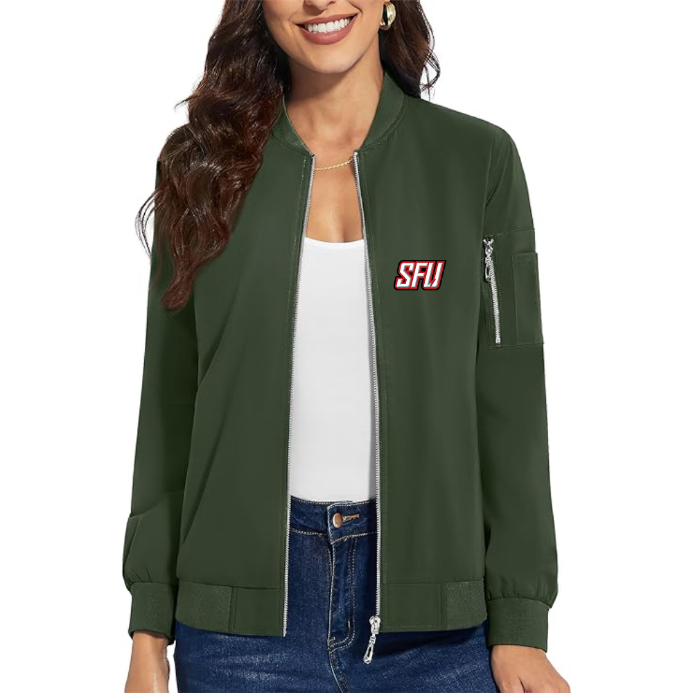 Women's Saint Francis Red Flash Logo  Premium Bomber Jacket with Polished Detailing and Functional Sleeve Pocket Modern Luxury Outerwear