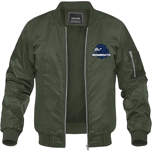 Men's Monmouth Hawks Logo Lightweight Bomber Jacket Windbreaker Softshell Varsity Jacket Coat