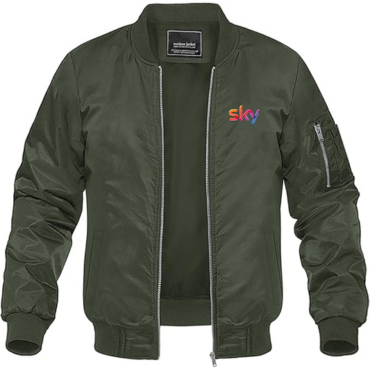 Men's Sky Logo Lightweight Bomber Jacket Windbreaker Softshell Varsity Jacket Coat