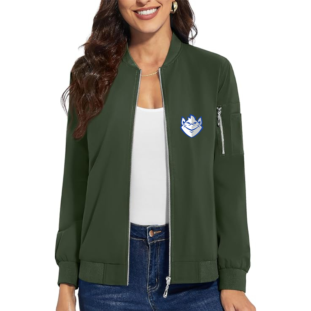 Women's Saint Louis Billikens Logo Premium Bomber Jacket with Polished Detailing and Functional Sleeve Pocket Modern Luxury Outerwear