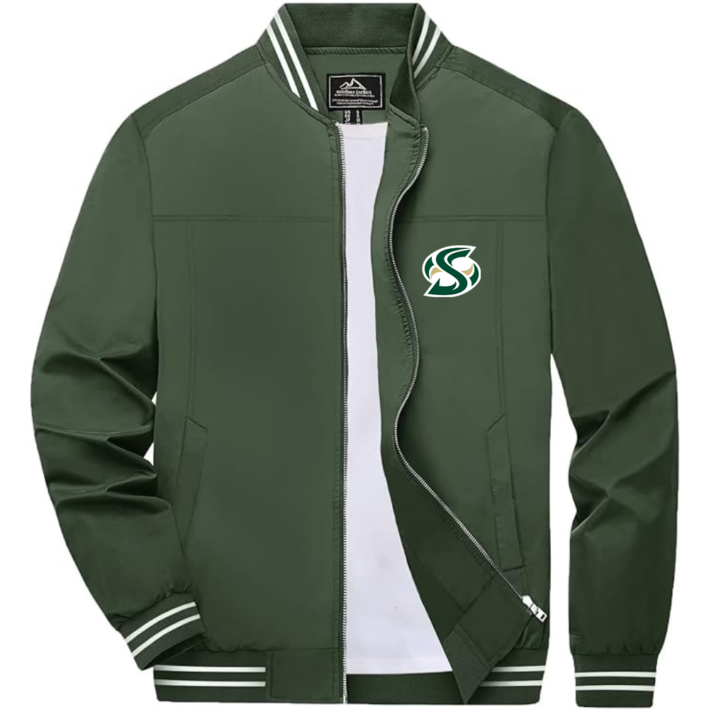 Men's Sacramento State Hornets Logo  Lightweight Zip-Up Ribbed Collar and Cuffs Bomber Jacket