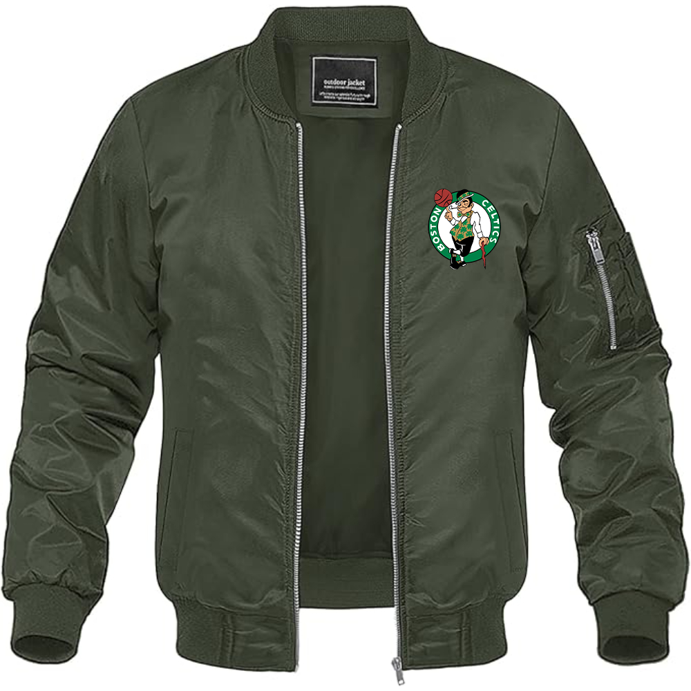 Men's Boston Celtics Logo Lightweight Bomber Jacket Windbreaker Softshell Varsity Jacket Coat