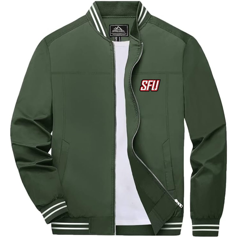 Men's Saint Francis Red Flash Logo Lightweight Zip-Up Ribbed Collar and Cuffs Bomber Jacket
