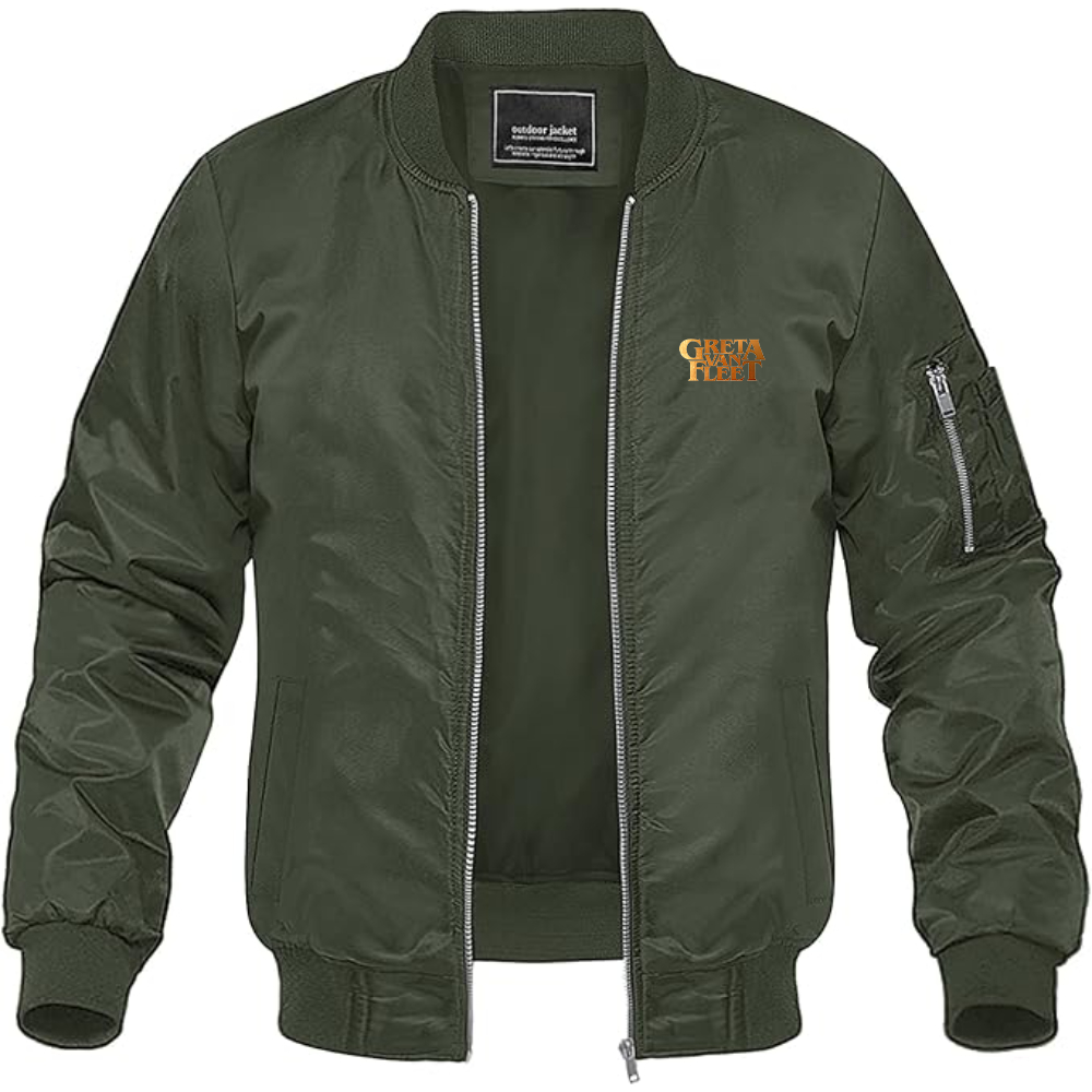 Men's Greta Van Fleet Logo Lightweight Bomber Jacket Windbreaker Softshell Varsity Jacket Coat