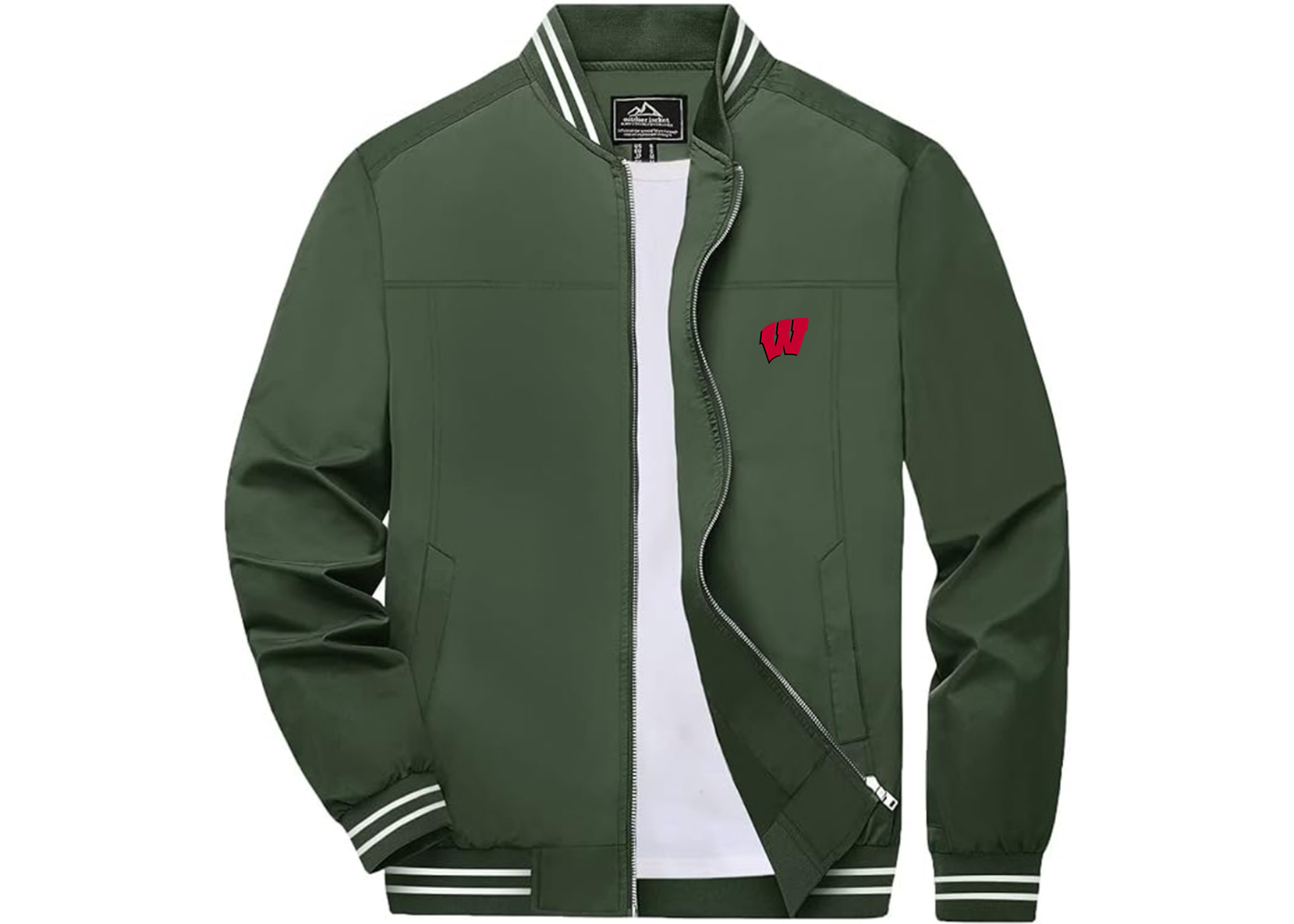 Men's Wisconsin Badgers Lightweight Zip-Up Ribbed Collar and Cuffs Bomber Jacket