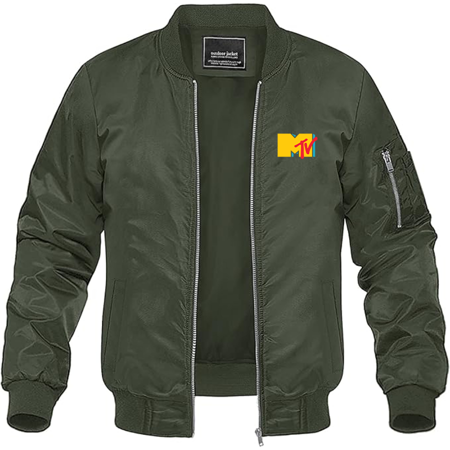 Men's MTV Logo Lightweight Bomber Jacket Windbreaker Softshell Varsity Jacket Coat