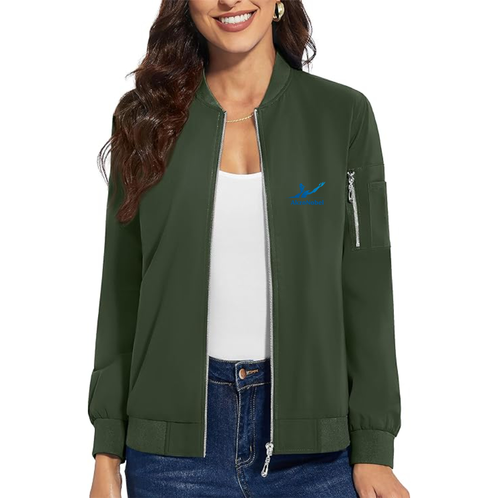 Women's AkzoNobel Logo Premium Bomber Jacket with Polished Detailing and Functional Sleeve Pocket Modern Luxury Outerwear