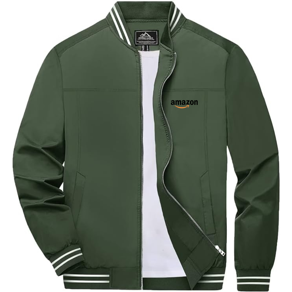 Men's Amazon Logo Lightweight Zip-Up Ribbed Collar and Cuffs Bomber Jacket