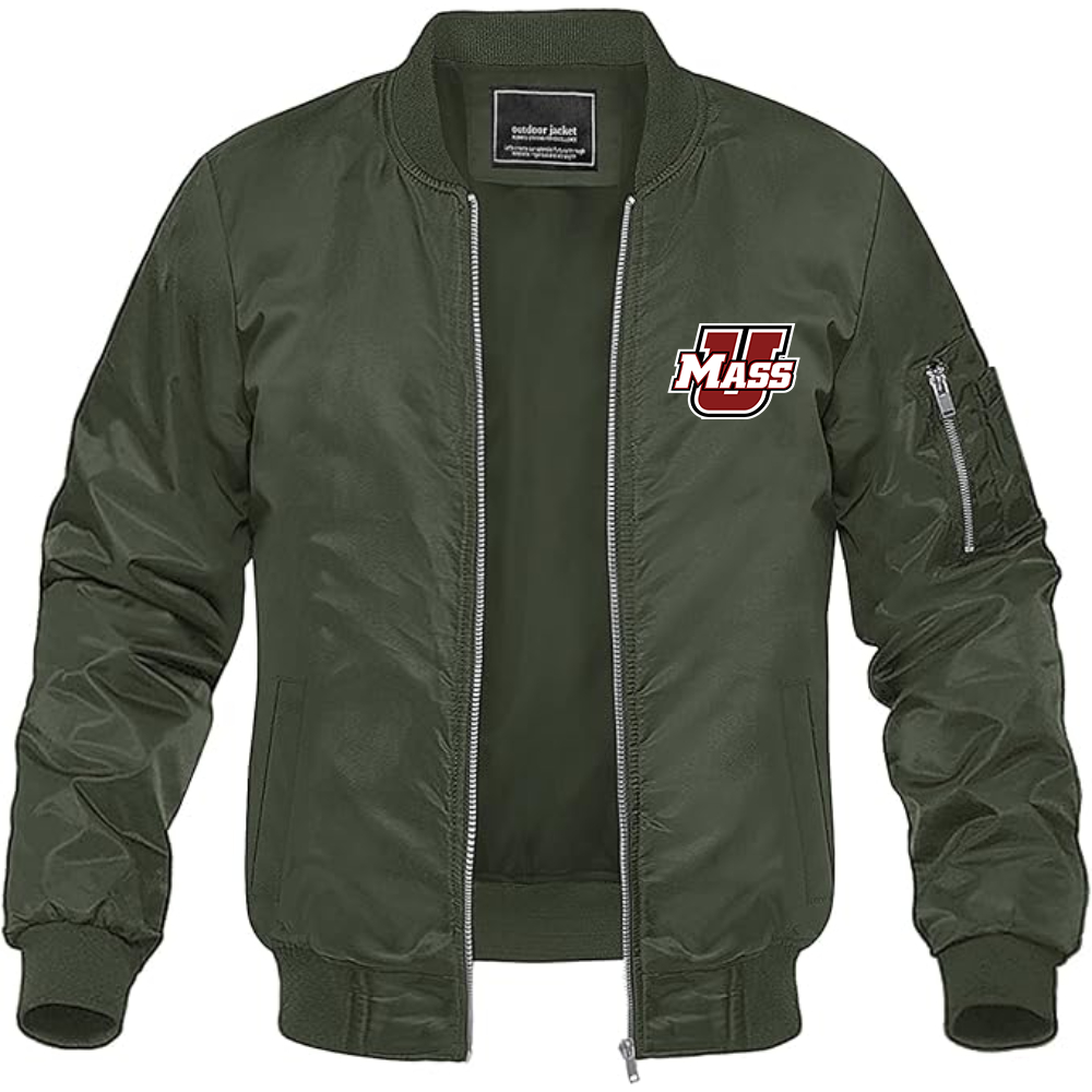 Men's Massachusetts Minutemen Logo Lightweight Bomber Jacket Windbreaker Softshell Varsity Jacket Coat