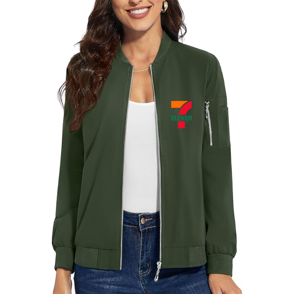 Women's 7 Eleven Logo  Premium Bomber Jacket with Polished Detailing and Functional Sleeve Pocket Modern Luxury Outerwear