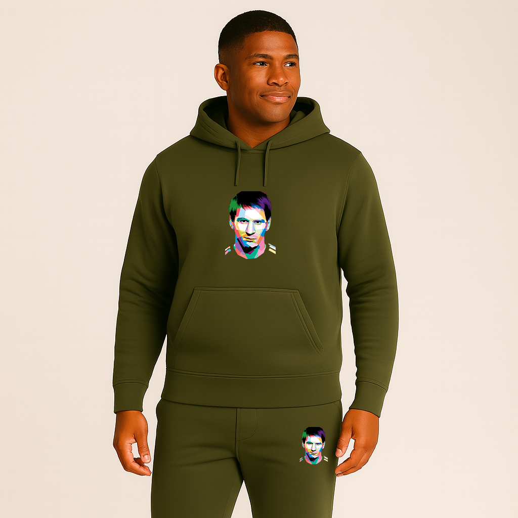 Men's Lionel Messi Face Art Sports Hoodie Joggers Set