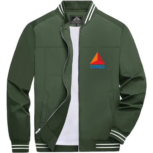 Men’s Citgo Gas Station _ Lightweight Zip-Up Bomber Jacket with Ribbed Collar and Cuffs