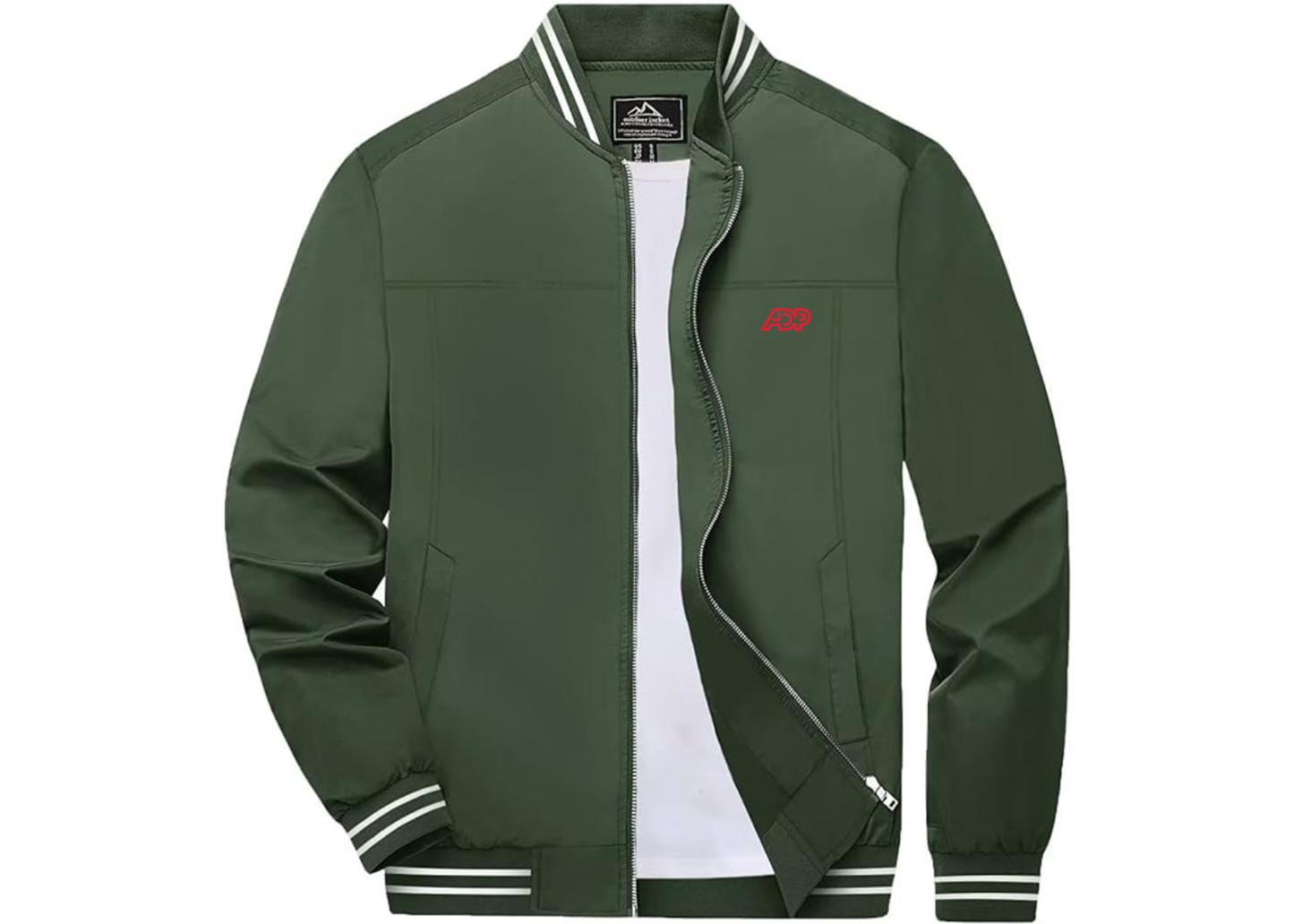 Men's ADP Logo Lightweight Zip-Up Ribbed Collar and Cuffs Bomber Jacket