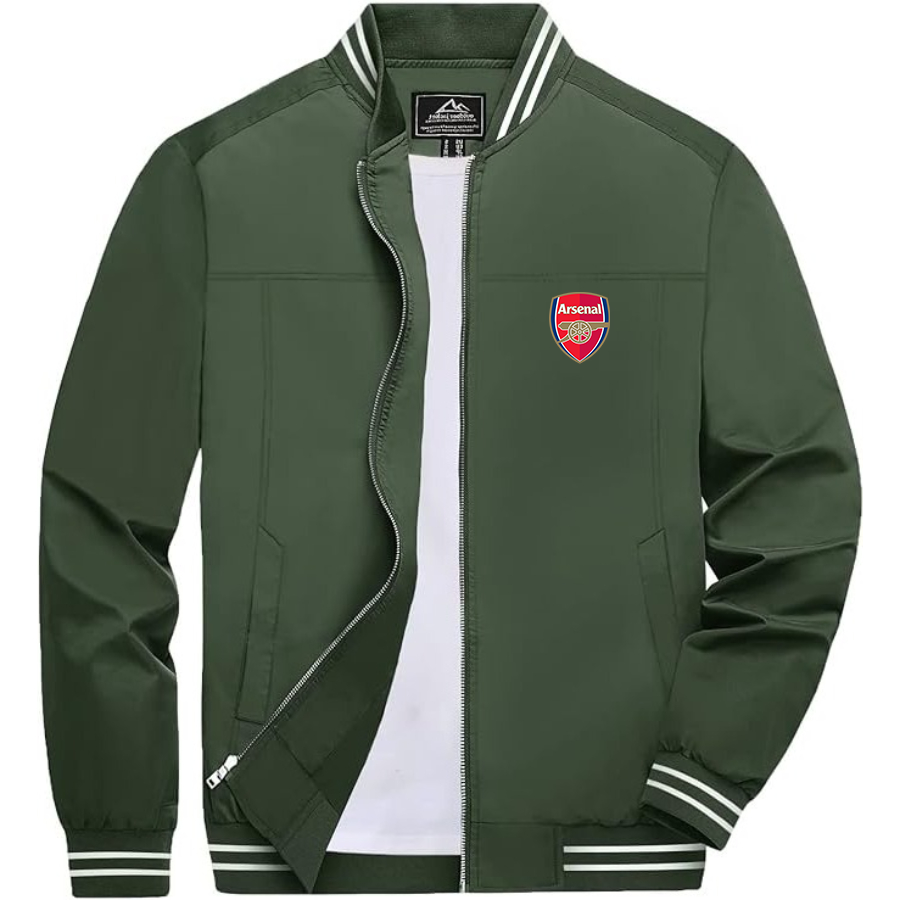 Men’s  Arsenal Soccer  Lightweight Zip-Up Bomber Jacket with Ribbed Collar and Cuffs - Versatile Casual Outerwear