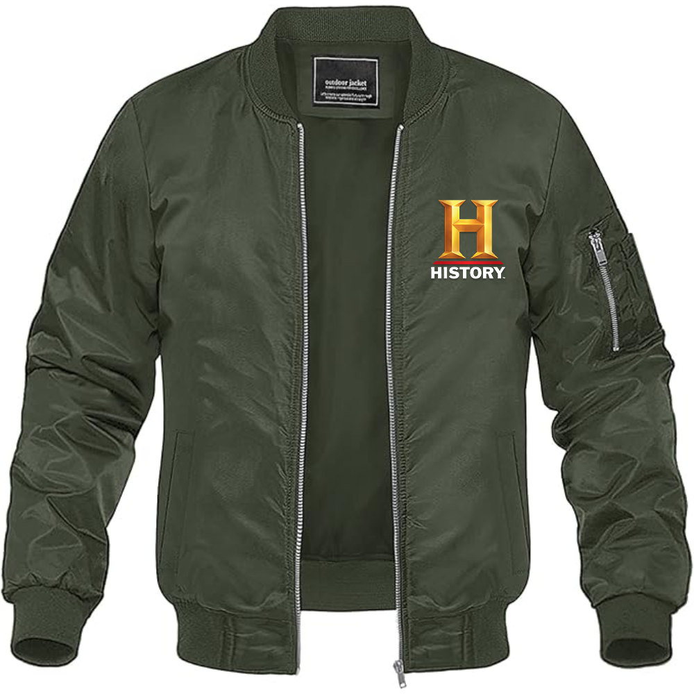 Men's History Channel Lightweight Bomber Jacket Windbreaker Softshell Varsity Jacket Coat