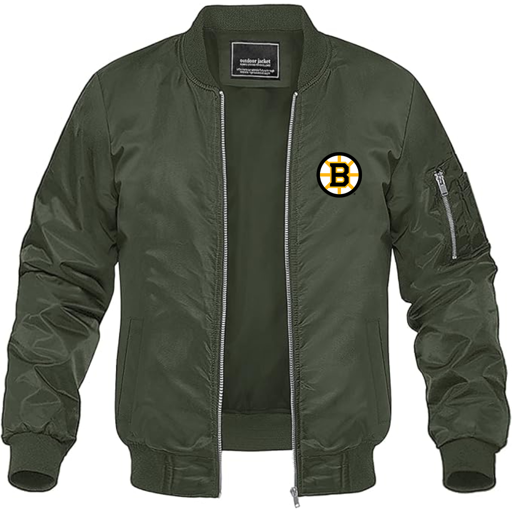 Men's Boston Bruins Logo Lightweight Bomber Jacket Windbreaker Softshell Varsity Jacket Coat