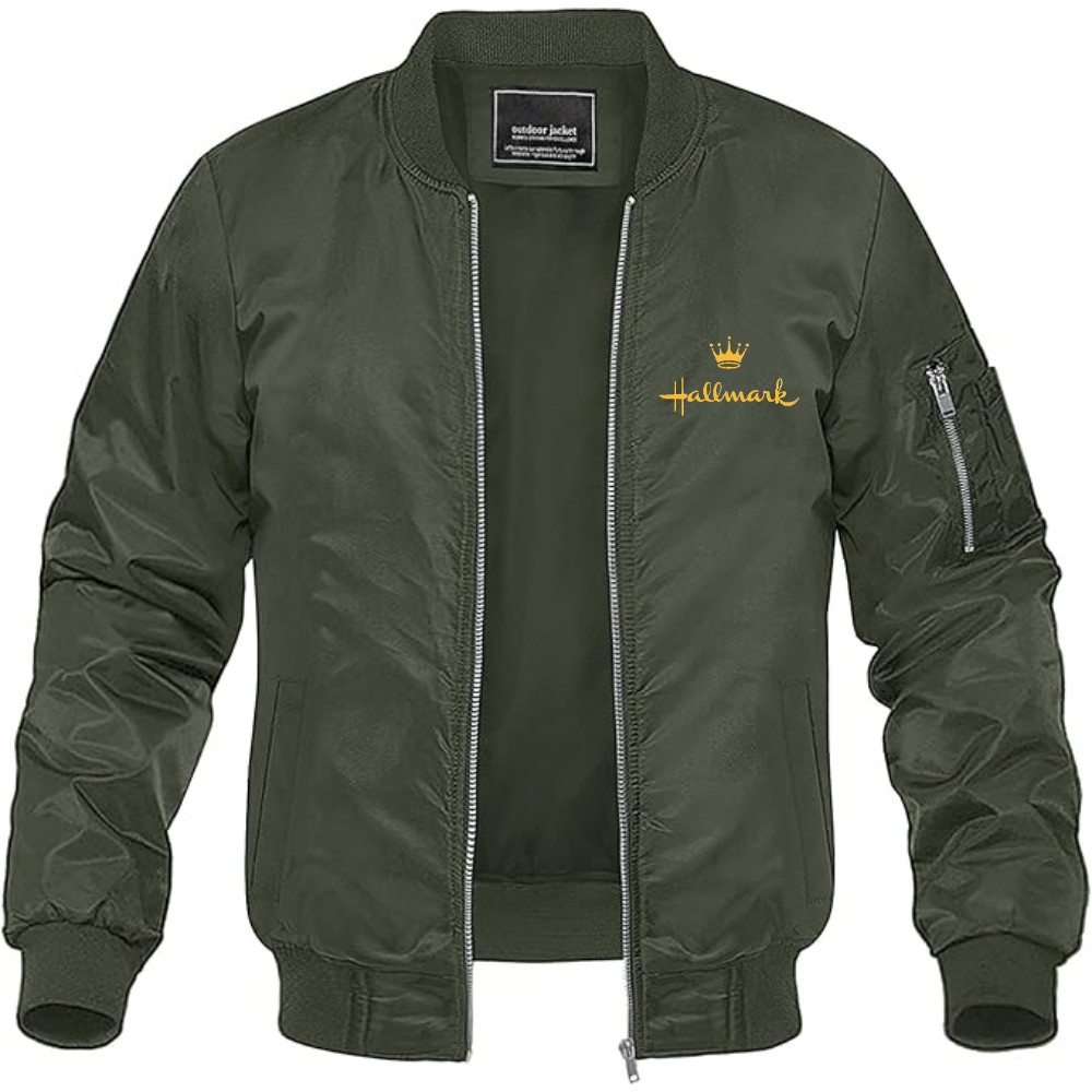 Men's Hallmark golden logo Lightweight Bomber Jacket Windbreaker Softshell Varsity Jacket Coat