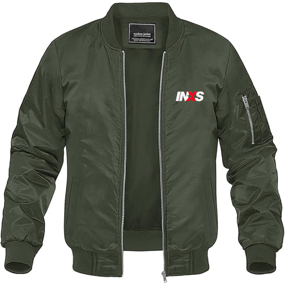 Men's INXS Logo Lightweight Bomber Jacket Windbreaker Softshell Varsity Jacket Coat