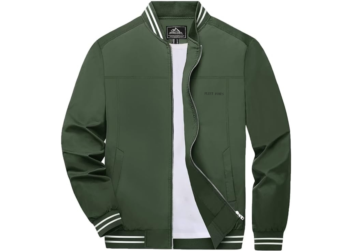 Men's Fleet Foxes Logo Lightweight Zip-Up Ribbed Collar and Cuffs Bomber Jacket