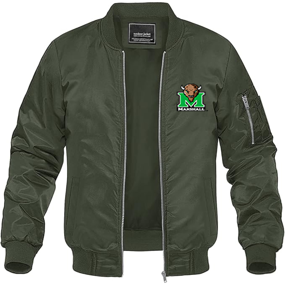 Men's Marshall Thundering Herd Logo Lightweight Bomber Jacket Windbreaker Softshell Varsity Jacket Coat