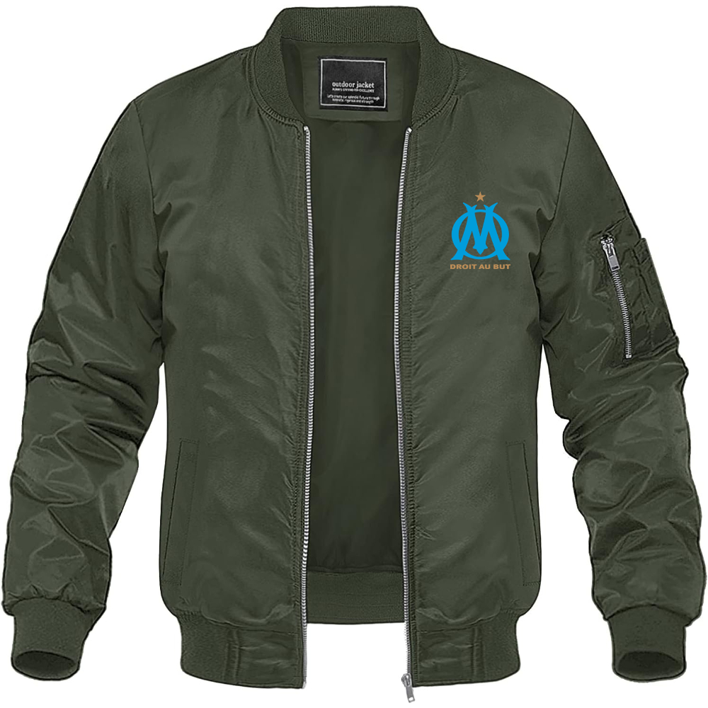 Men's Olympique de Marseille FC Lightweight Bomber Jacket Windbreaker Softshell Varsity Jacket Coat