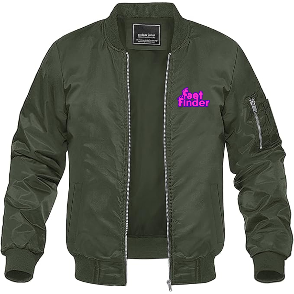 Men's FeetFinder Logo Lightweight Bomber Jacket Windbreaker Softshell Varsity Jacket Coat