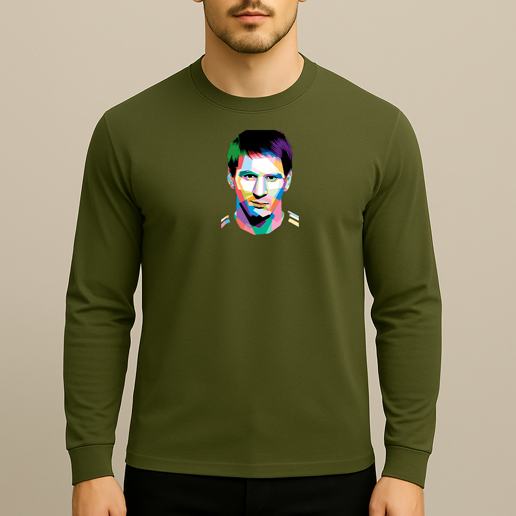 Men's Lionel Messi Face Art Sports Cotton Long Sleeve T-Shirt