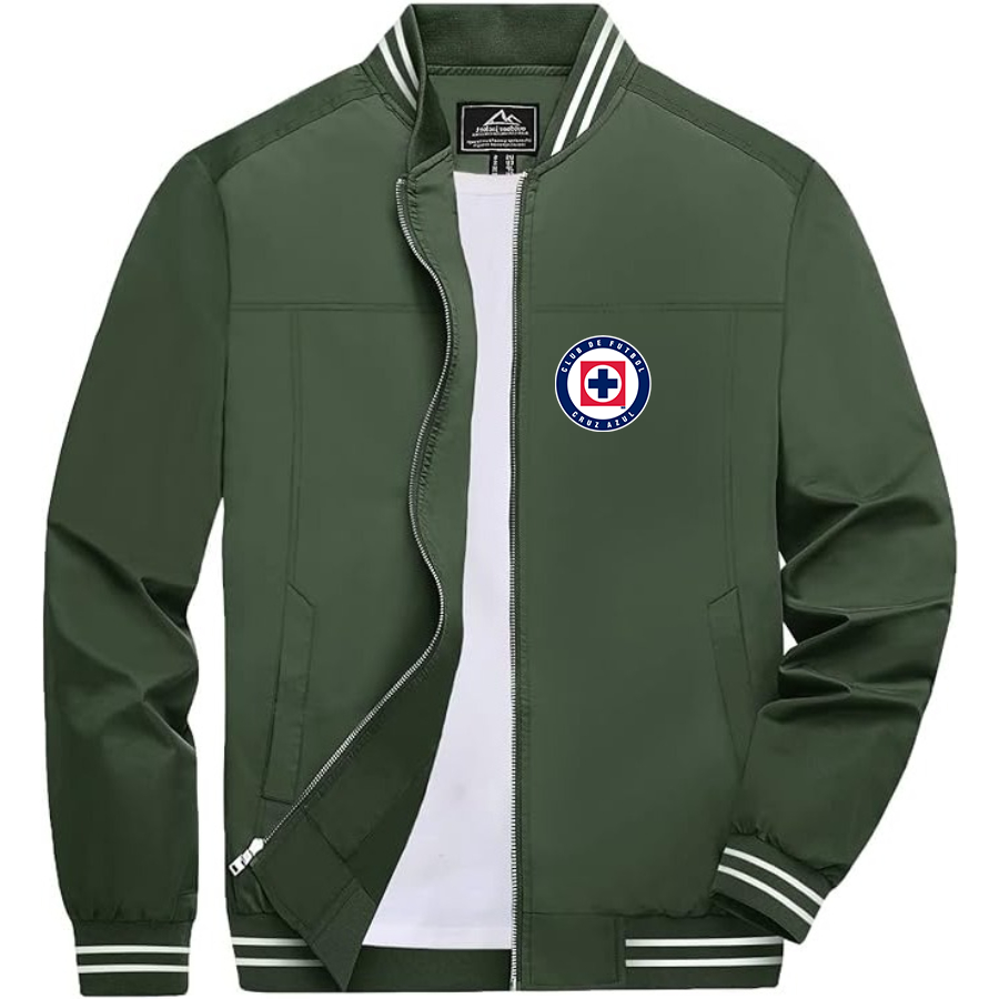Men’s Cruz Azul Football Club - Lightweight Zip-Up Bomber Jacket with Ribbed Collar and Cuffs - Versatile Casual Outerwear