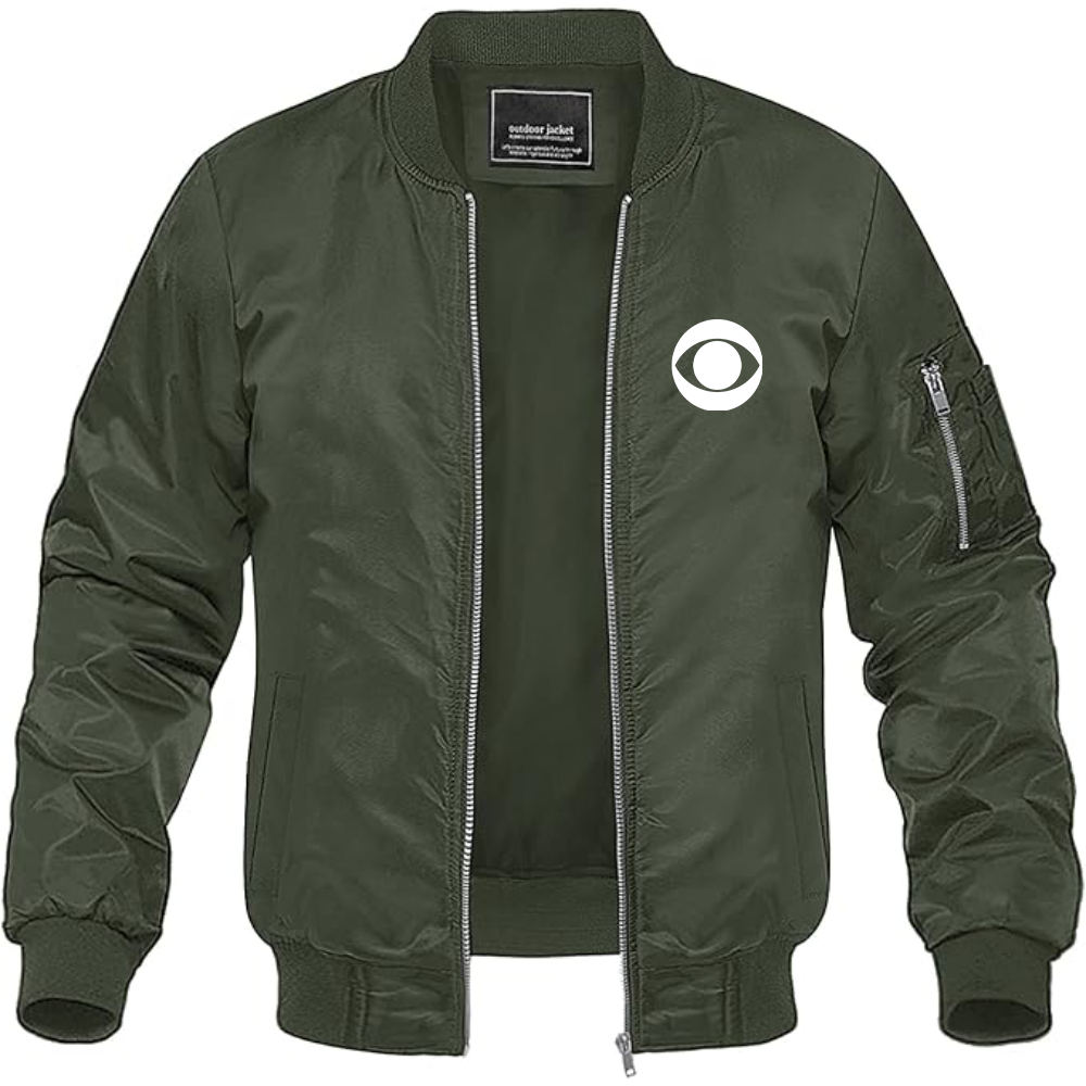Men's CBS Logo Lightweight Bomber Jacket Windbreaker Softshell Varsity Jacket Coat