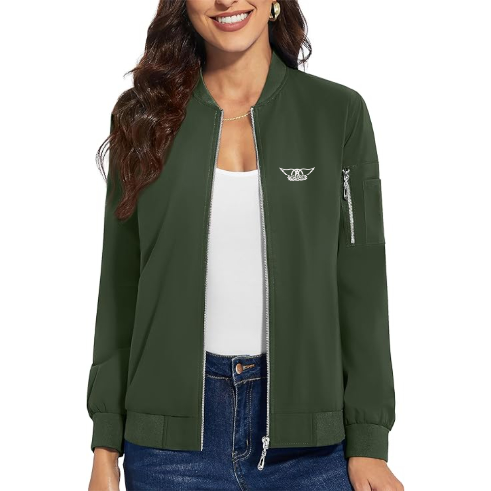 Women's Aerosmith Logo  Premium Bomber Jacket with Polished Detailing and Functional Sleeve Pocket Modern Luxury Outerwear