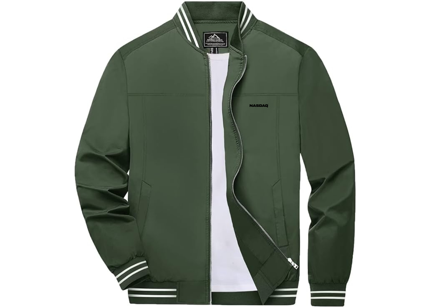 Men's Nasdaq Logo Lightweight Zip-Up Ribbed Collar and Cuffs Bomber Jacket