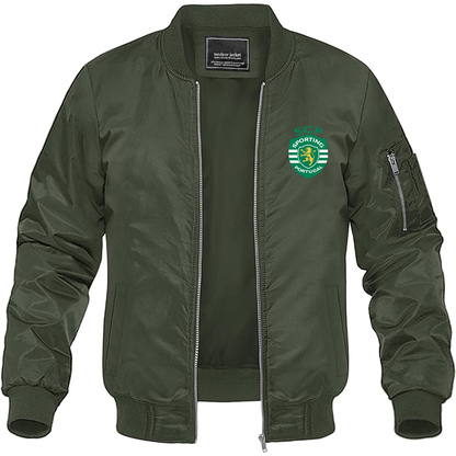 Men's Sporting CP FC Lightweight Bomber Jacket Windbreaker Softshell Varsity Jacket Coat