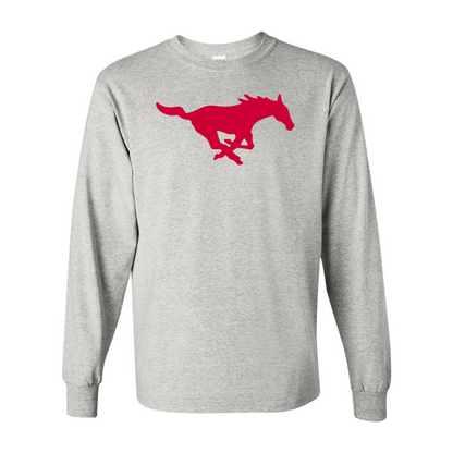 Men's SMU Mustangs Logo Gildan Heavy Cotton Long Sleeve T-Shirt
