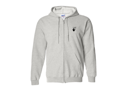 Men's Off-White Hand Gildan  Heavy Blend Full Zip Hooded Sweatshirt