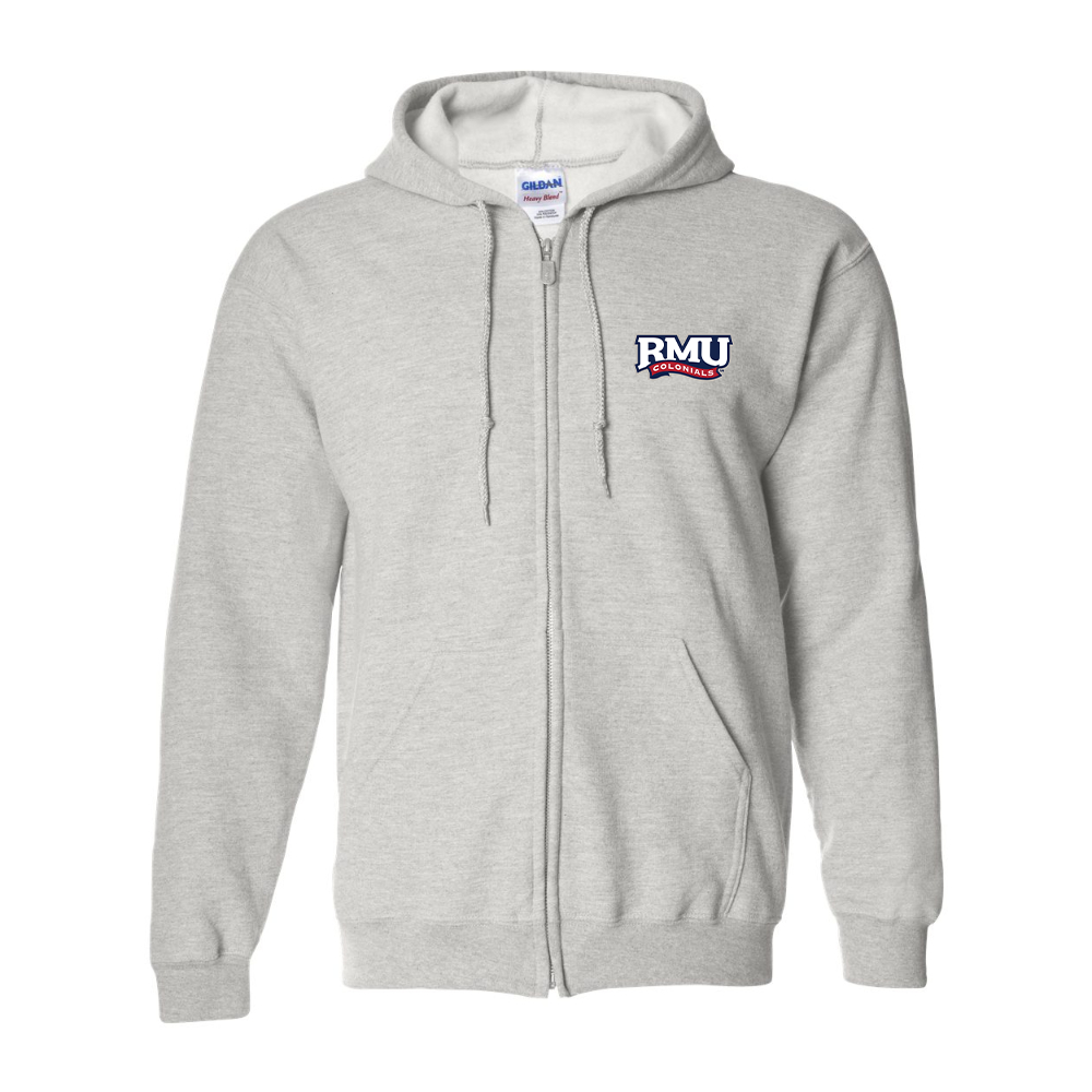 Men's Robert Morris Colonials Logo Gildan  Heavy Blend Full Zip Hooded Sweatshirt