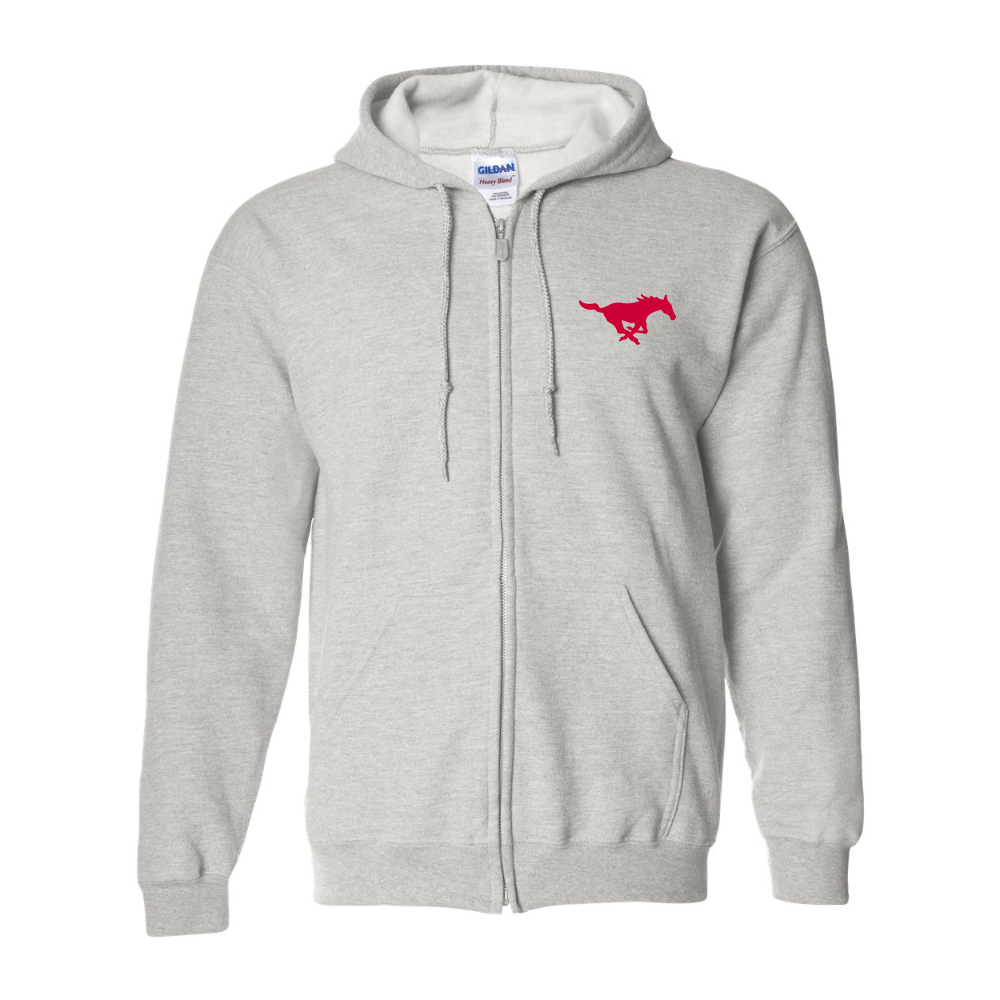 Men's SMU Mustangs Logo Gildan  Heavy Blend Full Zip Hooded Sweatshirt