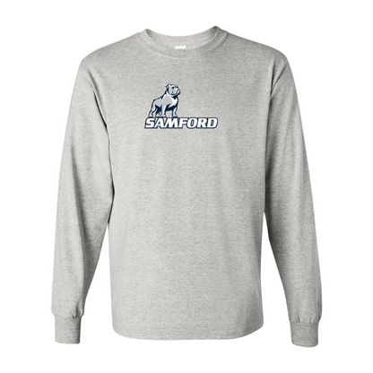 Men's Samford Bulldogs Logo Gildan Heavy Cotton Long Sleeve T-Shirt