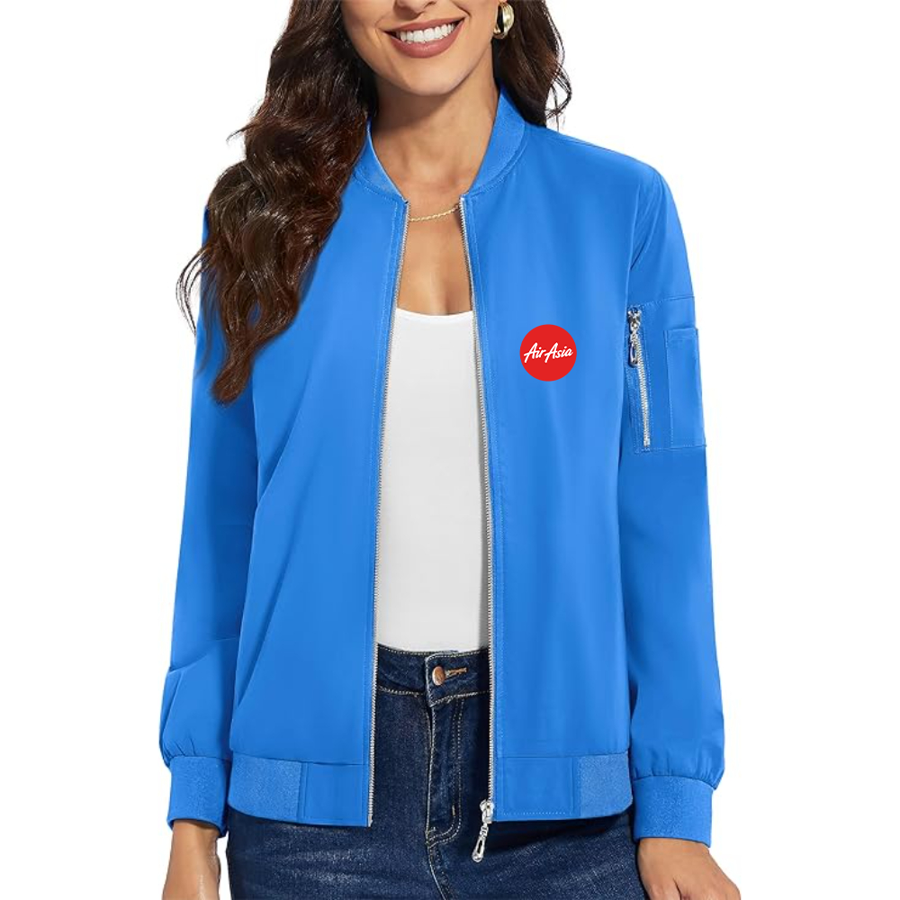 Women's Air Asia Logo Premium Bomber Jacket with Polished Detailing and Functional Sleeve Pocket Modern Luxury Outerwear