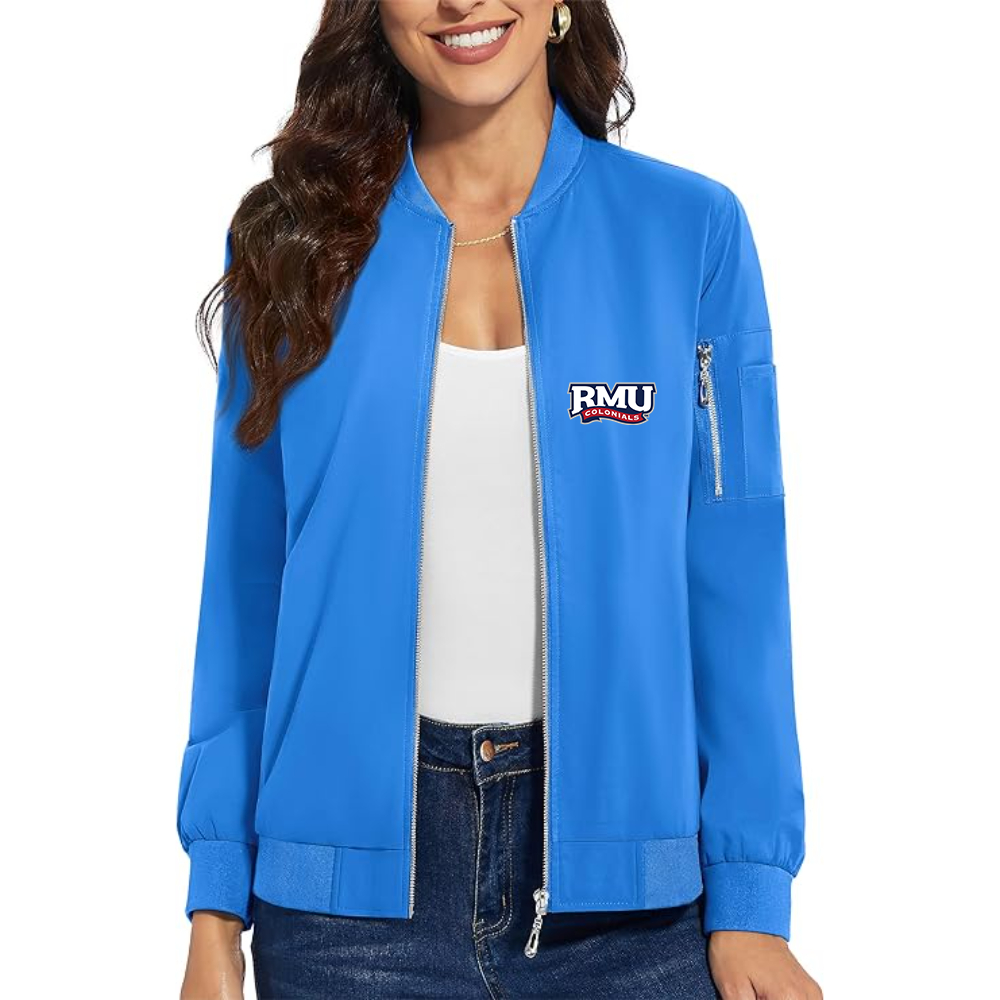 Women's Robert Morris Colonials Logo  Premium Bomber Jacket with Polished Detailing and Functional Sleeve Pocket Modern Luxury Outerwear