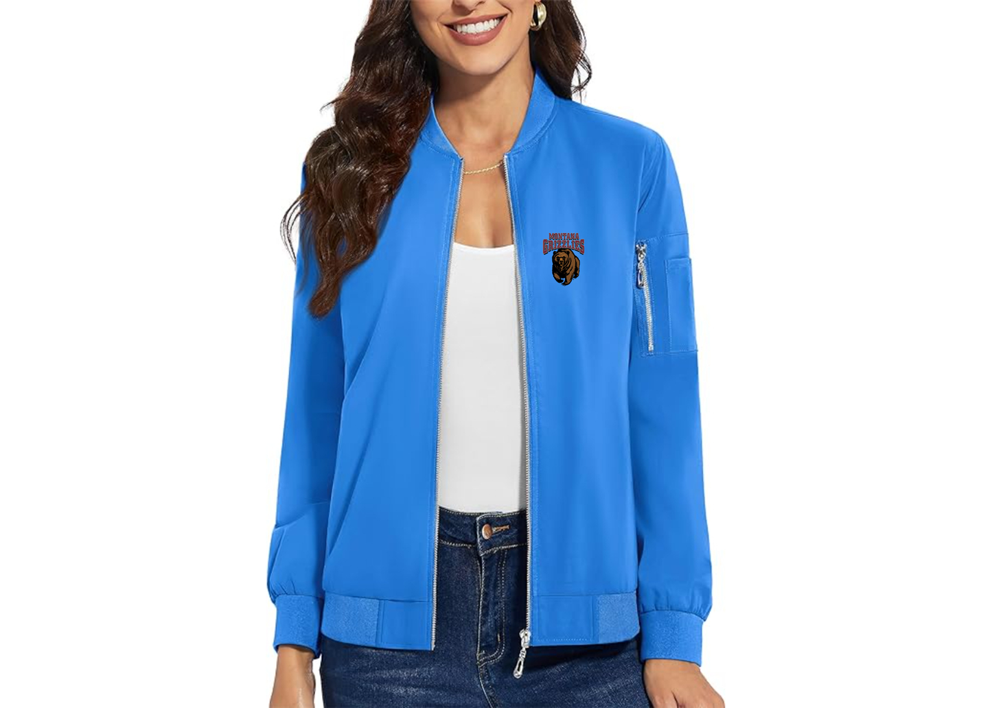 Women's Montana Grizzliesl Premium Bomber Jacket with Polished Detailing and Functional Sleeve Pocket Modern Luxury Outerwear