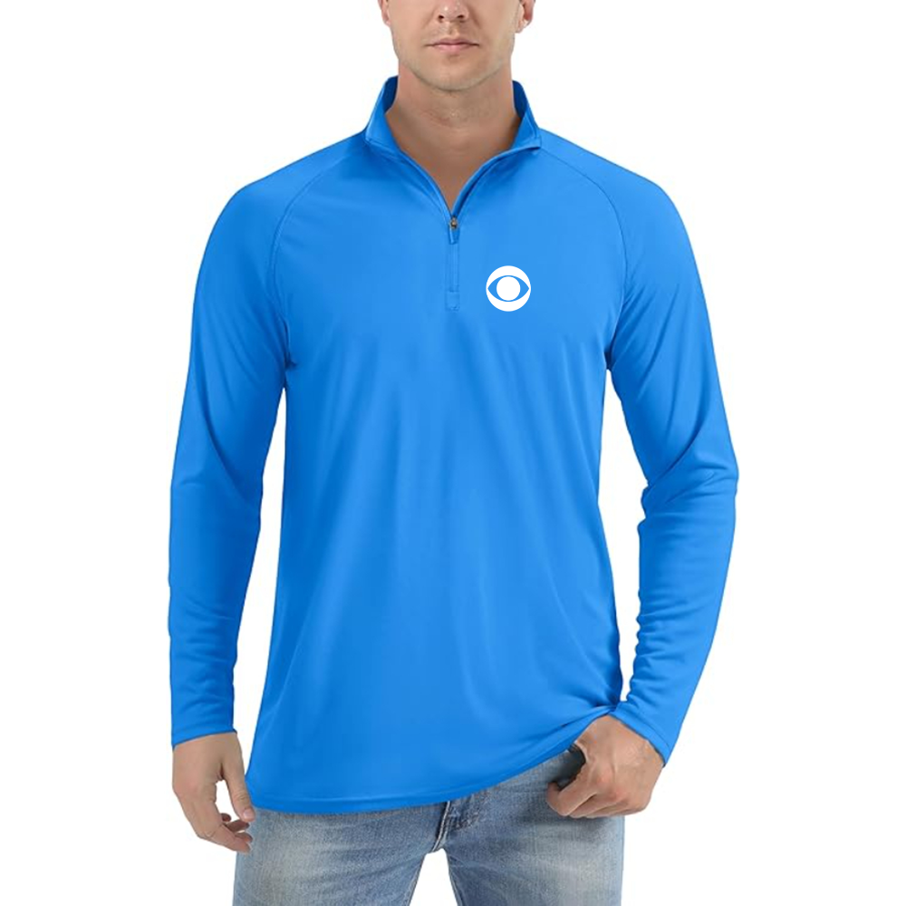 Men's CBS Logo Lightweight Quarter-Zip Athletic Shirt Long Sleeve Performance Wear