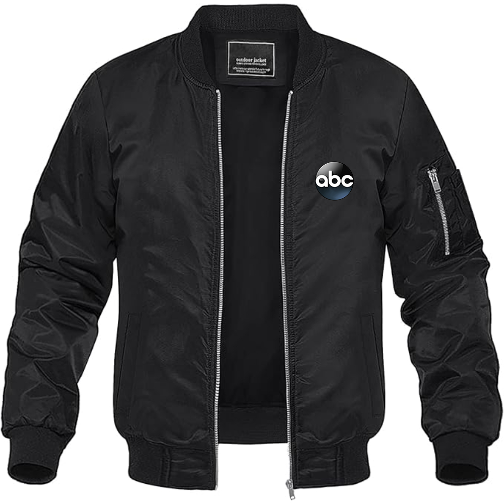 Men's Abc Logo Lightweight Bomber Jacket Windbreaker Softshell Varsity Jacket Coat