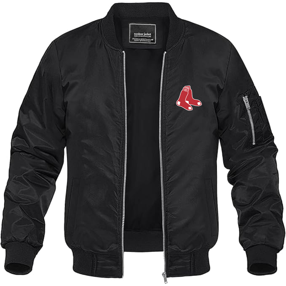 Men's Boston Red Sox Logo Lightweight Bomber Jacket Windbreaker Softshell Varsity Jacket Coat