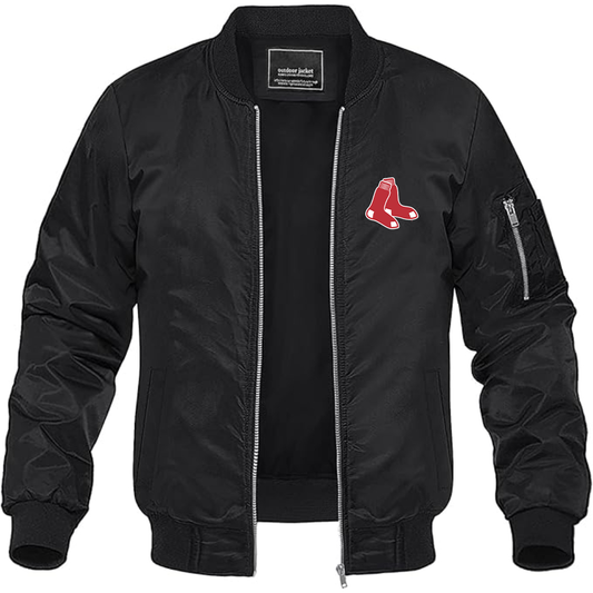 Men's Boston Red Sox Logo Lightweight Bomber Jacket Windbreaker Softshell Varsity Jacket Coat