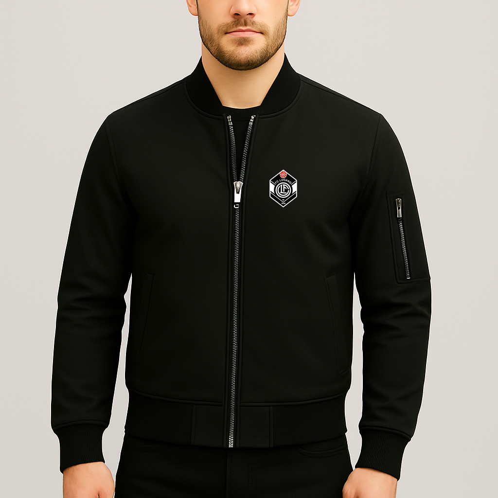 Men's FC Lugano Soccer Logo Lightweight Bomber Jacket Windbreaker Softshell Varsity Jacket Coat